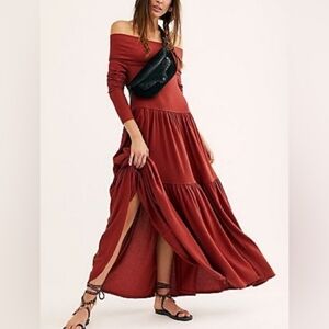 NEW FREE PEOPLE Sz L OFF SHOULDER TIERED SOMEONE LIKE YOU MAXI DRESS COPPER
